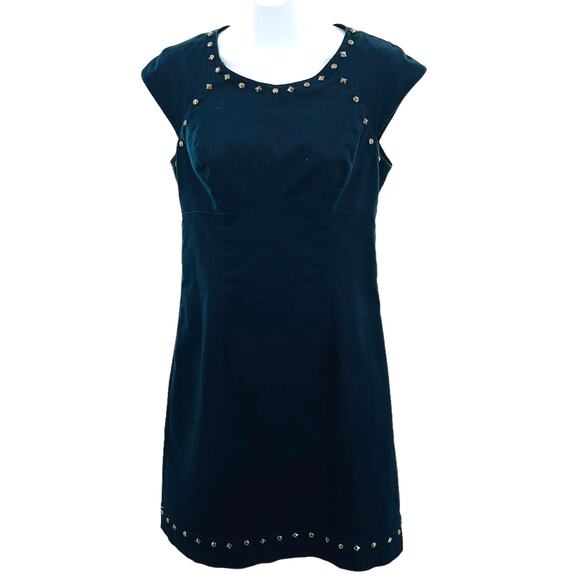 Betsey Johnson Navy Blue Cap Sleeve Gold Studded Detail Shift Dress Women Sz 2 - Picture 2 of 10